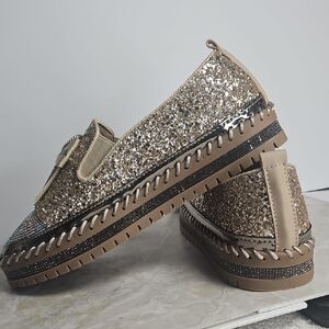 Sparkling Gold Glitter Loafers